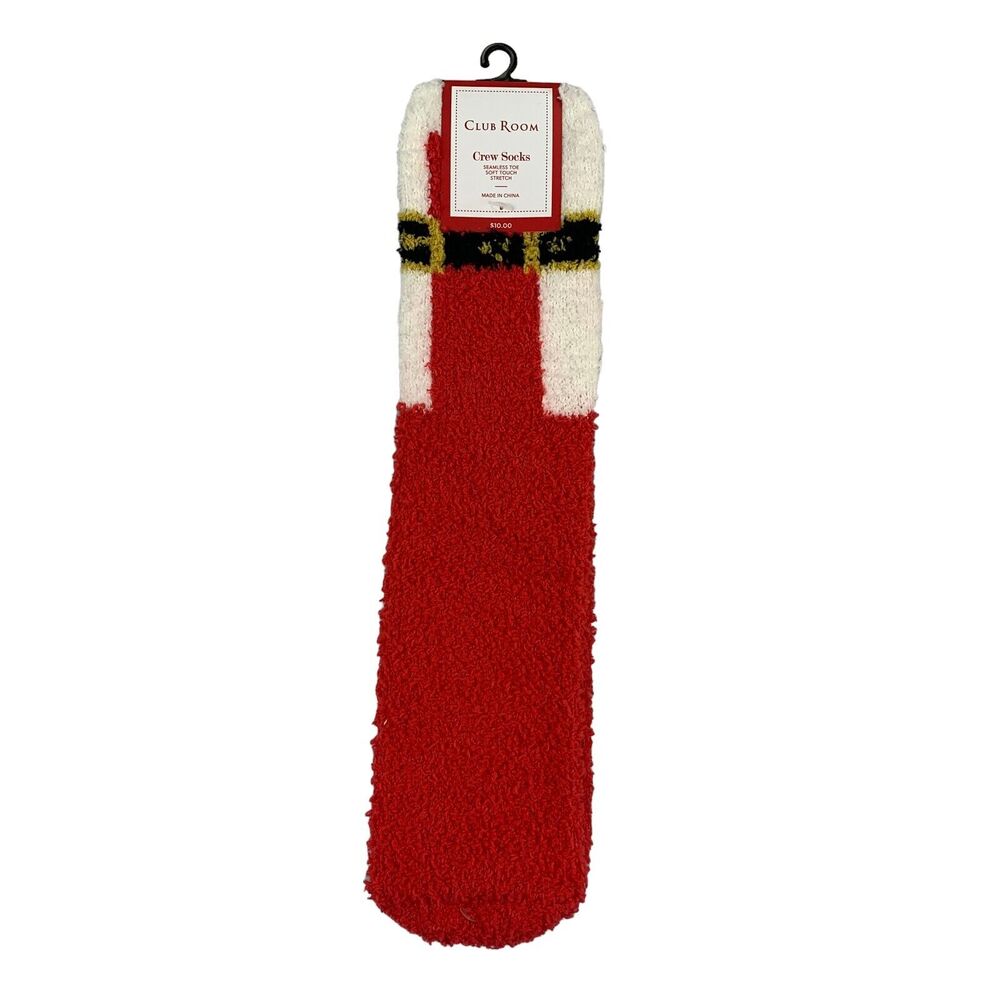 Club Room Mens Cozy Holiday Santa Belt Christmas Socks Red OS